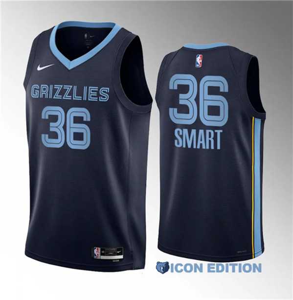 Men%27s Memphis Grizzlies #36 Marcus Smart Navy 2023 Draft Icon Edition Stitched Basketball Jersey->memphis grizzlies->NBA Jersey